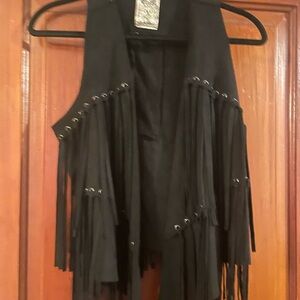 Vocal Suede Black Fringe Vest
